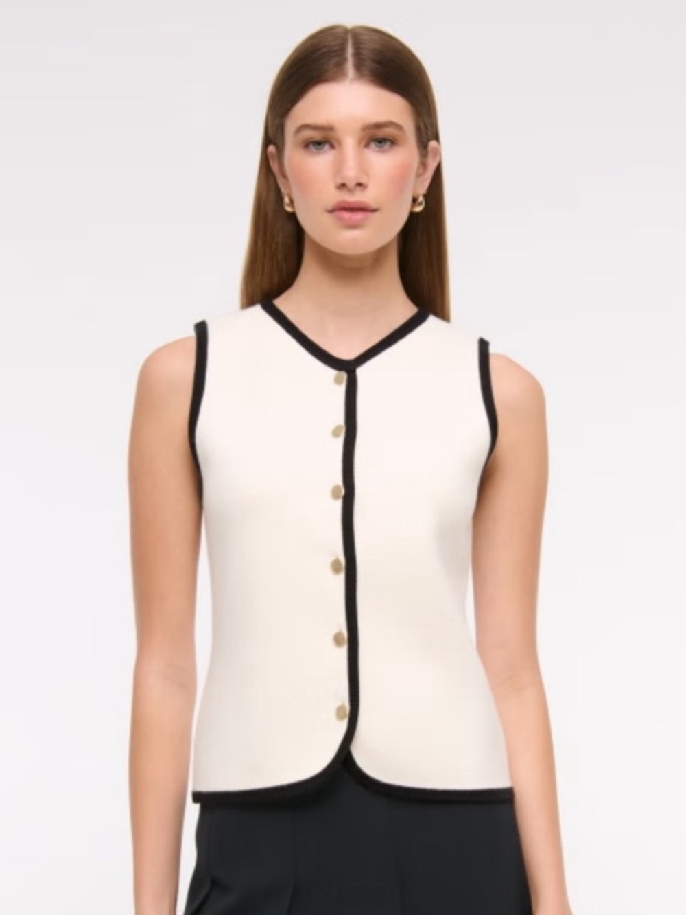 Abercrombie & Fitch Ivory Cardigan with Black Trim and Gold Buttons